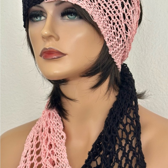 Hand Knits 2 Love Cotton Headband Bandana Scarf Lace Tassels Designer Black Pink main image 9